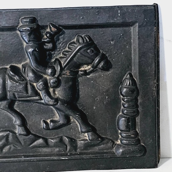 Antique Cast Iron Stove Plate or Mailbox Front Panel Man on Horse Door Cover - Picture 6 of 7